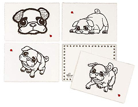 MOPS ME 4 Postkarten, Karten, Postkarte, Karte, mit Büttenrand, Set Nr. 1