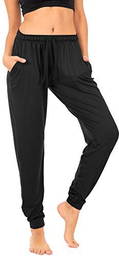 DEAR SPARKLE Jogger mit Taschen für Frauen, Kordelzug, leicht, für Yoga, Lounge, Plus-Größe (P7) - Schwarz - Mittel