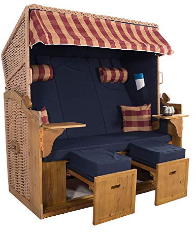 XXL 2,5-Sitzer Natur Strandkorb Hörnum (als Bausatz, Blau-Rot Kariert 3T)