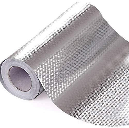 Waterproof Oil-Proof Heat Resistant Self Adhesive Aluminum Foil Wall Sticker Wallpaper Backsplash Stove Cupboard Contact Paper (1 Meter, Grid)