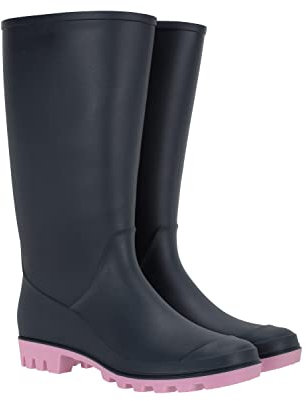 Mountain Warehouse Splash Womens Wellies - Waterproof Ladies Wellington Boots, Textile Lined, Sturdy Grip - Ideal for Festivals, Garden, Walking Dark Blue Adult Shoe Size 7