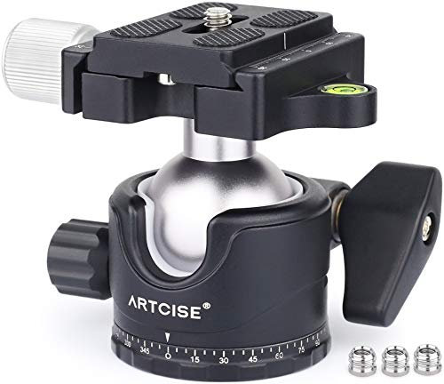 Testa a sfera per treppiede, EB36S Supporto per telecamera con testa a sfera per monopiede panoramico interamente in metallo CNC e piastre a sgancio rapido da 1/4 , diametro della sfera da 36 mm