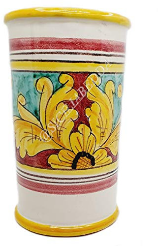 sicilia bedda - PORTABICCHIERI IN CERAMICA SICILIANA Realizzati interamente a Mano - Altezza 20 Cm (Maioliche Rosso e Verde)