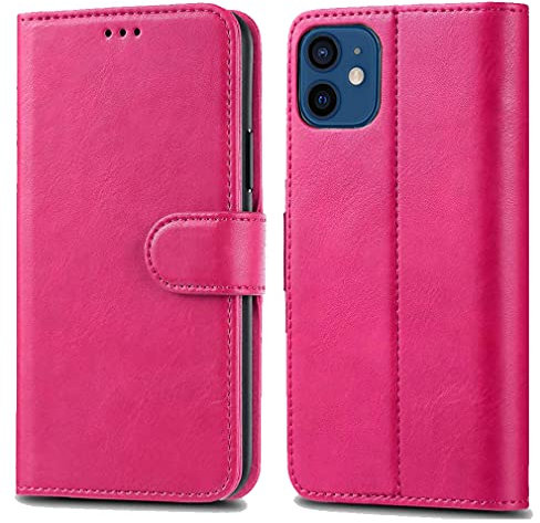 iPhone 12/ iPhone 12 Pro 6.1 Leather Case - Premium Wallet Case Leather Flip Cover For iPhone 12/ iPhone 12 Pro [Card Holder] [Magnetic Closure] (Pink)