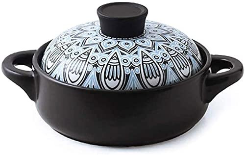 ZHEYANG Schmortopf Auflauf Terrakotta-Auflauf Topf für Eintöpfe Keramik-Auflauf Topf für Ton - mit Doppelgriffen und Deckel zum Backen von Heft- oder Kochkapazität 3,5 Liter