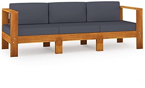 Tidyard 3-Sitzer-Gartensofa mit Dunkelgrauen Auflagen Rücklehnensofa Mittelsofa Balkonsofa Terrassensofa Loungesofa Holzsofa Sofagarnitur Gartengarnitur Gartensitzgruppe Gartenmöbel Massivholz Akazie