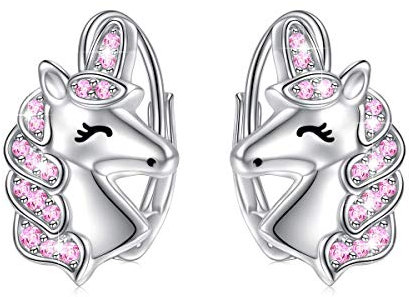 Einhorn Silber Ohrringe - 925 Sterling Silber, Mädchen & Kinder Leverback Ohrringe - Einhorn Schmuck für Damen & Geburtstag Geschenke