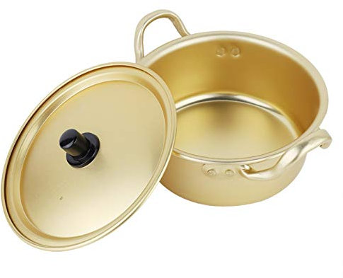 Korean Yellow Aluminum Stockpot with a Double Handle Design Instant Noodles Pot Fast Heating for Kitchen Cookware(16cm)