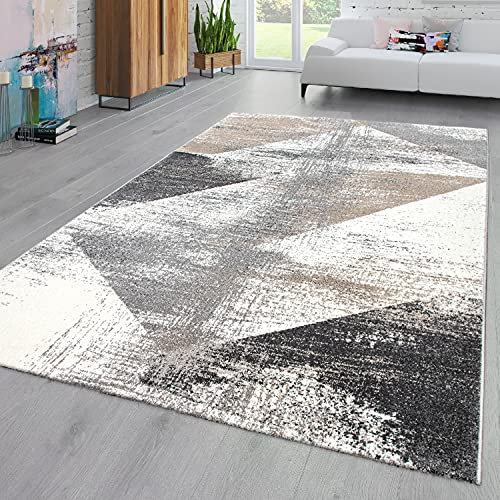 TT Home Wohnzimmer Teppich Kurzflor Abstraktes Design Pastell Used Look Modern Bunt, Farbe: Grau, Größe:200x290 cm
