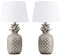 konsimo AREDI 2er Set Ananas Tischlampe - Schreibtischlampe für Wohnzimmer, Schlafzimmer und Flur - Tischleuchten Leselampe - Pineapple Lamp- Lampen Bürolampe - Weiß - Keramik und Stoff Table Lamp