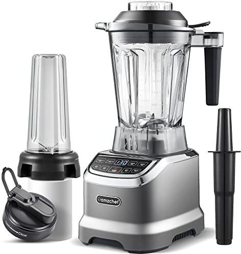 AMZCHEF Blender Smoothie, Mixeur Professionnel 1800W avec Panneau de Contrôle Intelligent, Pro-Blend 6 lames 3D Améliorées 22000 Tr/Min, 1,85L et 600ml Bouteille pour 2 façons de mix