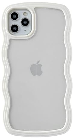 Caseative Niedliche, gelockte Wellenrahmenform, stoßfest, weich, kompatibel mit iPhone-Hülle (Weiß, iPhone 11 Pro Max)