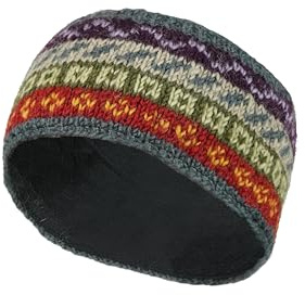 Pachamama Women Wool Ear Warmer Headband Fleece Lined Unique Hand Knit Fair Isle Multicoloured One-Size Handmade Fair Trade