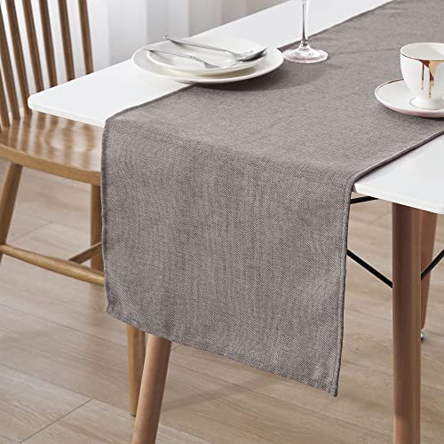 Decomira Tischläufer wasserabweisend Leinen-Optik - Fleckschutz, abwaschbar - Als Garten-Tischdecke Outdoor für Esstisch - Braun Taupe - 30x100 cm