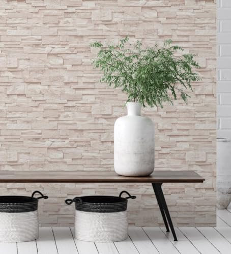 GAULAN - 500127675 Papier Peint Vinyle lessivable Imitation Mur de Pierre d'ardoise texturé en Relief Beige pour Mur Salon Cuisine Bain Salle à Mange - Échantillon DIN A4