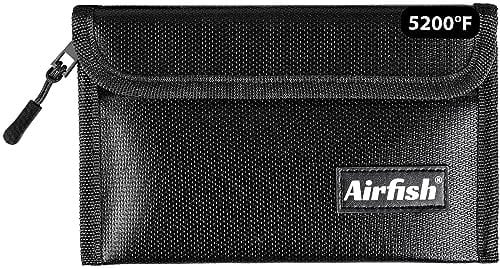 Airfish Fireproof Money Bag, 5 x 8 inches Fireproof Wallet, Waterproof Cash Bag with Zipper, Small Fireproof Cash Bag for Valuables, Black