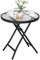 eSituro Klapptisch, Beistelltisch klappbar, Balkontisch Campingtisch Gartentisch Bistrotisch, mit Metallrahmen, runde Tischplatte aus gehärtetem Glas, φ46x47,5cm, Schwarz+transparent