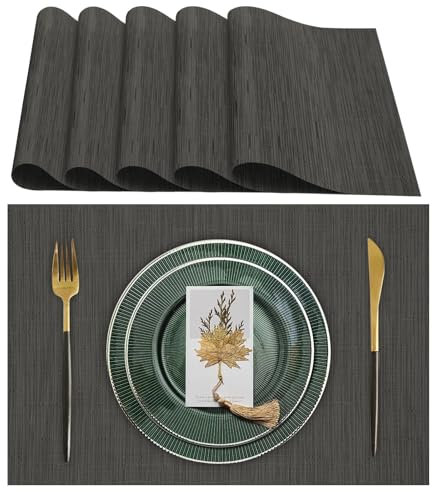 Lumaca Tischsets Abwaschbar, Set mit 6 Platzset, (70% PVC, 30% Polyester), hitzebeständig, rutschfest, für Küchentisch und Restaurants,Dunkelgrau