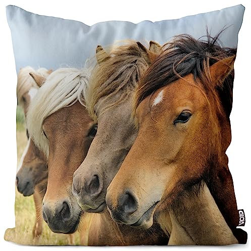VOID Islandpferde Pferd Reiten Wildpferde Kissenbezug Kissenhülle Polyester wasserfest Ostern Deko-Kissen Outdoor, Kissen Größe:80 x 80 cm