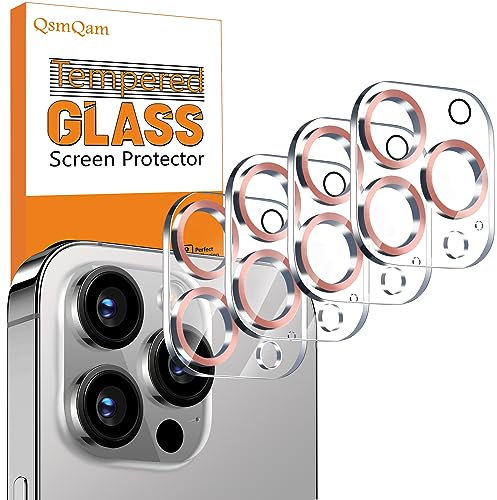 QsmQam 4 Piezas, Protector de Lente Cámara para iPhone 15 Pro Max 6,7 Pulgada y iPhone 15 Pro 6,1 Pulgada, Cristal Templado, Dureza 9H, Ultra HD, Anti Arañazos-Oro rosa