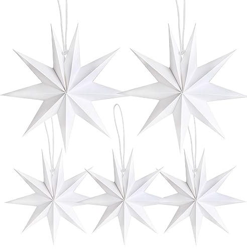 GGISUI 5 Stück Weihnachtsstern weiß, 2 Größen Faltsterne Papier Stern Deko Christbaumschmuck Papiersterne Weihnachten für Fensterdeko weihnachtsdekoration Winter deko