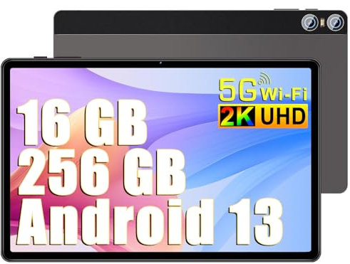 SEBBE Tablet 11 Pulgadas Pantalla 2K Android 13 Tablet PC 16GB RAM + 256GB ROM + TF 1TB, Tableta Octa-Core 2.0 GHz / 8MP+20MP+2MP Macro/ 2000 * 1200 Pixels / 10000 mAh / 5G WiFi/Tapa Metálica Marrón