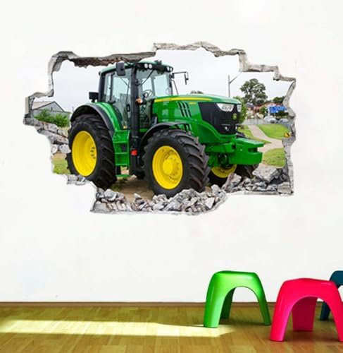 2-teilige 3d Zerbrochene Wand Traktor Aufkleber, Cartoon Anime, Selbstklebende Pvc Dekoration, Entfernbare Graffiti Aufkleber, 60,90cm