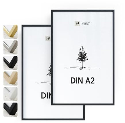 Heimlich® 2x Cadre Photo A2 42x59,4 cm en Bois Noir | Cadre 42x59,4 cm | Cadre à Documents A2 | Verre Acrylique Incassable Excellente Qualité Durable | Décoration Murale A2