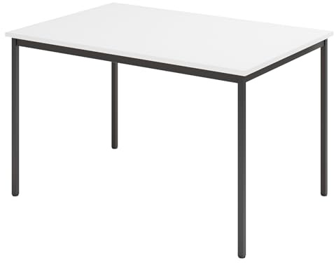 bümö Tisch, Multifunktionstisch 120 x 80 cm in Weiß/Schwarz - Besprechungstisch, Konferenztisch, Meetingtisch, Mehrzwecktisch, Pausentisch, Besprechungsraum, Meetingraum, Pausenraum