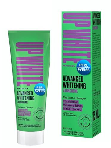 UP WHITE by PERLWEISS Advanced Whitening Zahncreme, mit Original US-Baking Soda, reduziert Vergilbungen, sanft reinigend, 75ml