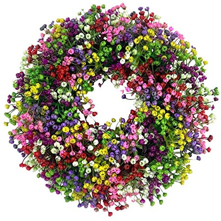 Türkranz Frühling Künstliche Blumen Grün Girlande Haustür Deko Kranz Frühling Außen Blumenkranz Deko Frühlingskranz Türkranz Ganzjährig Deko Bauernhaus Draußen Drinnen Deko Kranz (Z02 Bunt, 40x40cm)