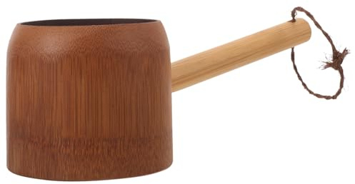 Beaupretty Louche à eau en bambou de style japonais avec bec verseur d'eau pour le bain, la douche, louche en bois pour enfants, accessoires de bain, tasse de rinçage des cheveux
