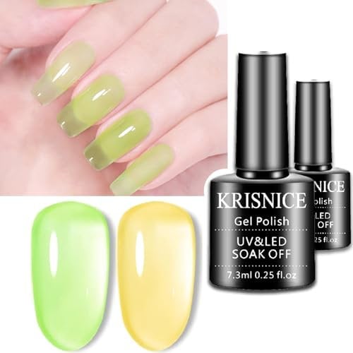 KRISNICE Jelly Nail Polish Set Spring Summer Crystal Glass Translucent Pastel Gel Polish Green Yellow Soak Off UV Gel Polish (KCS2-023)
