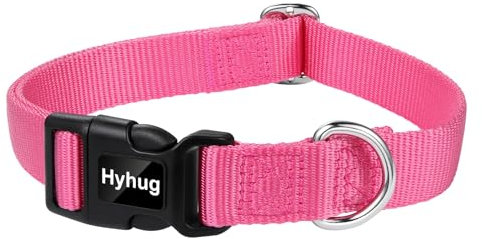 Hyhug Design Nylon Classic Dog Collar with Quick Release Buckle is Easy to Use. Soft, Heavy duty, Adjustable, Service Dog Collar for all Puppies. (Candy Pink, Medium)