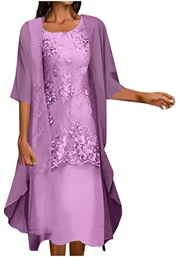 Keepink Robes de mère de la mariée 2 pièces pour femme - Robe élégante en dentelle ajourée à manches longues + robe sans manches pour invités de mariage, 6 x Violet, 4XL