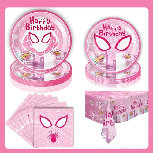 Geburtstag Party Geschirr, Partygeschirr Set, Geburtstags Geschirr, Kindergeburtstag Deko Geschirr, Party Set für 10 Personen (Rosa)