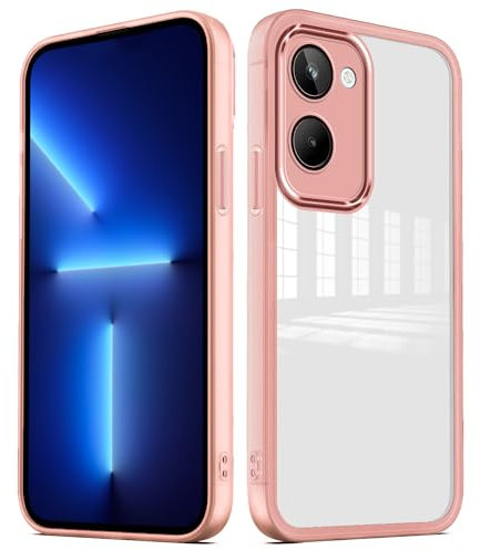 YUXING Funda para Realme 10 4G Carcasa Transparente con Película Protectora de Lente Ultra Delgado Antichoque Bumper Slim Case - Rosa