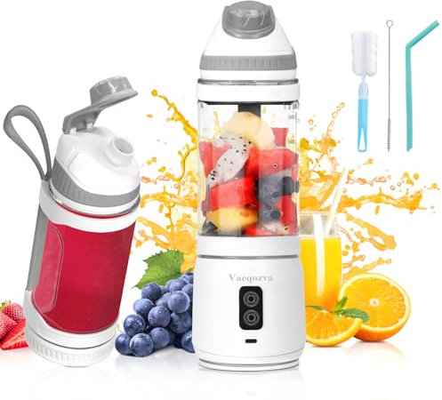 Vaeqozva 600ml Portable Blender,Personal Blender USB Rechargeable for Shakes and Smoothies,white-grey