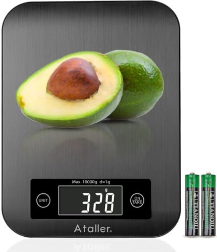Ataller Digital Kitchen Scales, 304 Stainless Steel Food Scales, Professional Food Weighing Scales with Large LCD Display, Incredible Precision up to 1g, 10kg Maximum Weight, Grey