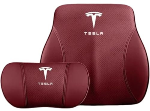ATPOTP Auto Nackenkissen für Tesla Model X 2023 2022 2021, Lendenwirbelstützkissen für Autositz Memory Schaum Kopfstütze Kissen Atmungsaktives Kopfstützenkissen Auto Zubehör,Red-4