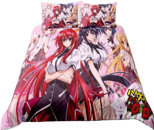 CHENGHUO High School Dxd Kinder Bettwäsche 135x200 Junge,Highschool Bettwäsche Mädchen,Bettbezug 135x200 cm+Kissenbezug 80x80,Anime Deko Für Zimmer (B,135x200cm+80x80cmx1)