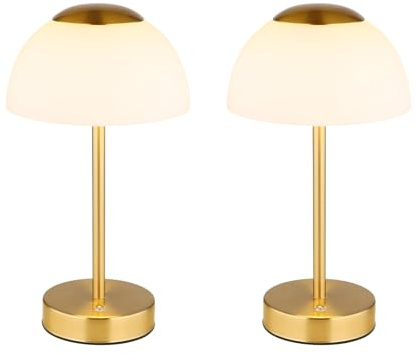 2er Set dimmbare Akku Tischleuchten per USB aufladbar, Messing Höhe 31cm