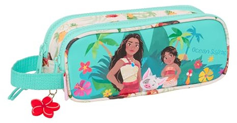 safta VAIANA Doppelmäppchen für Kinder, ideal für Kinder im Schulalter, bequem und vielseitig, Qualität und Widerstandsfähigkeit, 21 x 6 x 8 cm, Beige/Blau, Beige/Blau, Estándar, Lässig