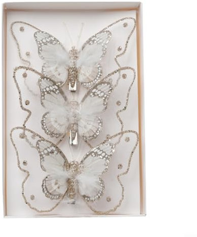 Juego de 3 decoraciones de mariposa brillantes perfectas para árboles de Navidad, bodas y decoración de fiestas, adornos de mariposa artificial para árbol de Navidad (G)