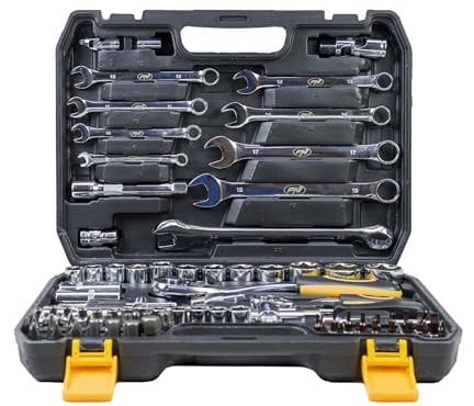 Juego multifuncional con llave de tubo y fijas (82 piezas, caja de plástico de la plataforma)