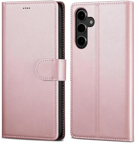 NWNK13 For Samsung Galaxy A16 5G Case Leather Wallet Book Flip Stand View Phone Cover with Card Holder Slots Compatible with Galaxy A16 Rose Gold