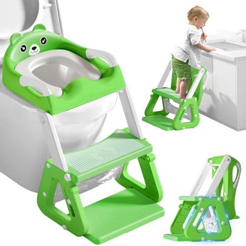 ZQEJEFD Riduttore Wc Bambini con Scaletta, Scaletta WC per Bambini, Riduttore Water Bambini con Morbida Seduta Imbottita e Paraspruzzi Estesi,Pieghevole,Antiscivolo,Adatto per Tazze WC a V, U Oppure O