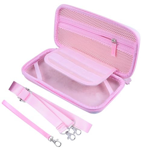ifundom Storage Bag Game Console Hard Case Travel-friendly Organizer Lanyard Strap Pink