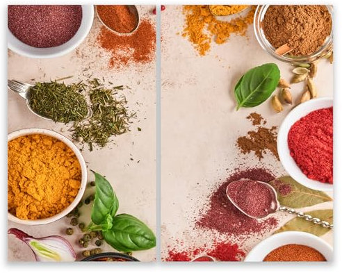 SMTDeco Protection plaque de cuisson, vitrocéramique, verre trempé, pour cuisinières électrique, à induction,planche à découper 30x52 + 35x52 cm Lot de 2. Herbes Épices Rouge (113208)