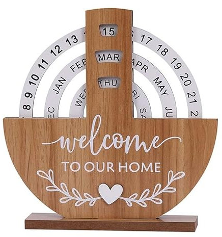 GAOCUNBING 2025 rotierender Ewiger Kalender, Ewiger Kalender mit Holzscheibe, Ewiger Mondkalender, rustikaler runder Kalender, Holz-Tischkalender für Zuhause und das Büro B